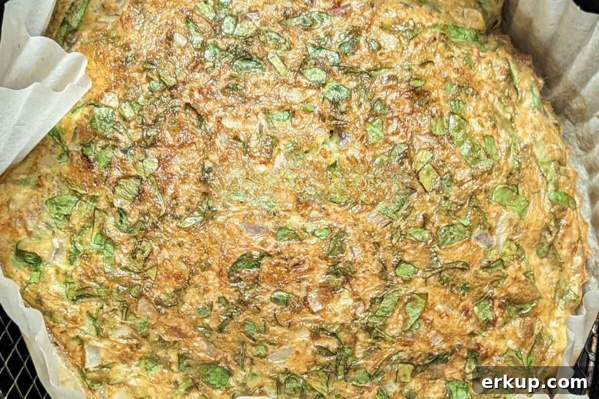 Closeup of air fryer frittata