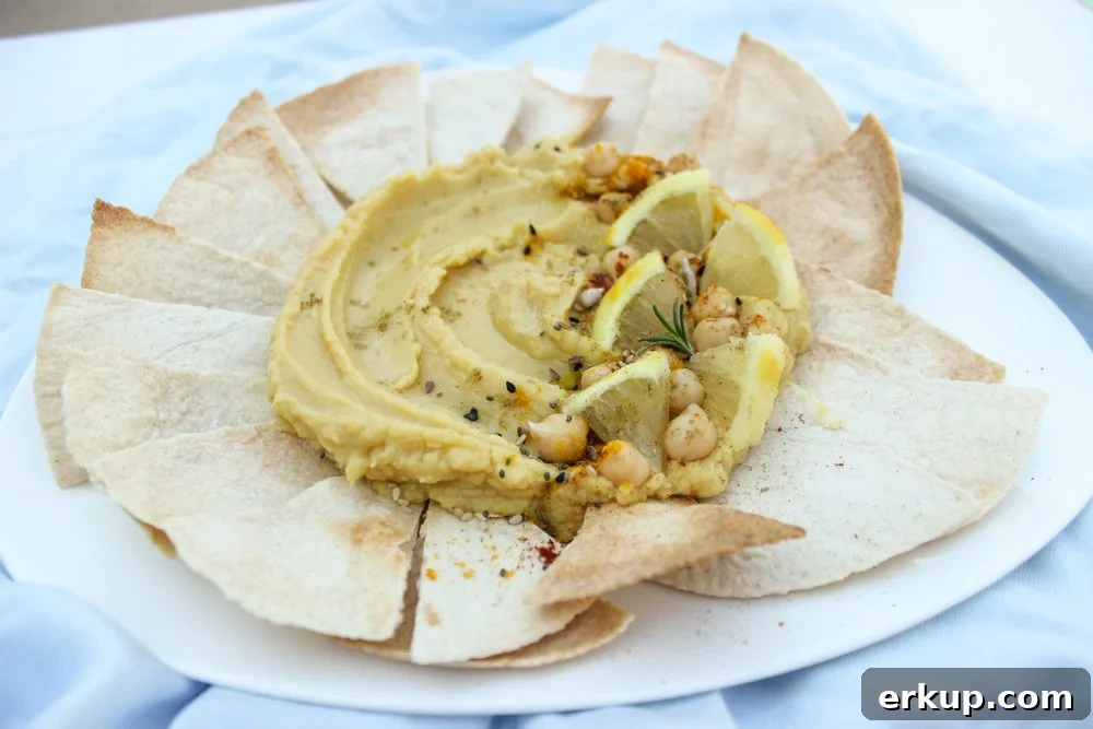 Fat free hummus with chips on plate