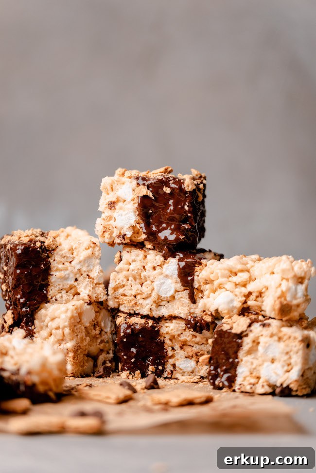 Stack of s'mores rice krispie treats