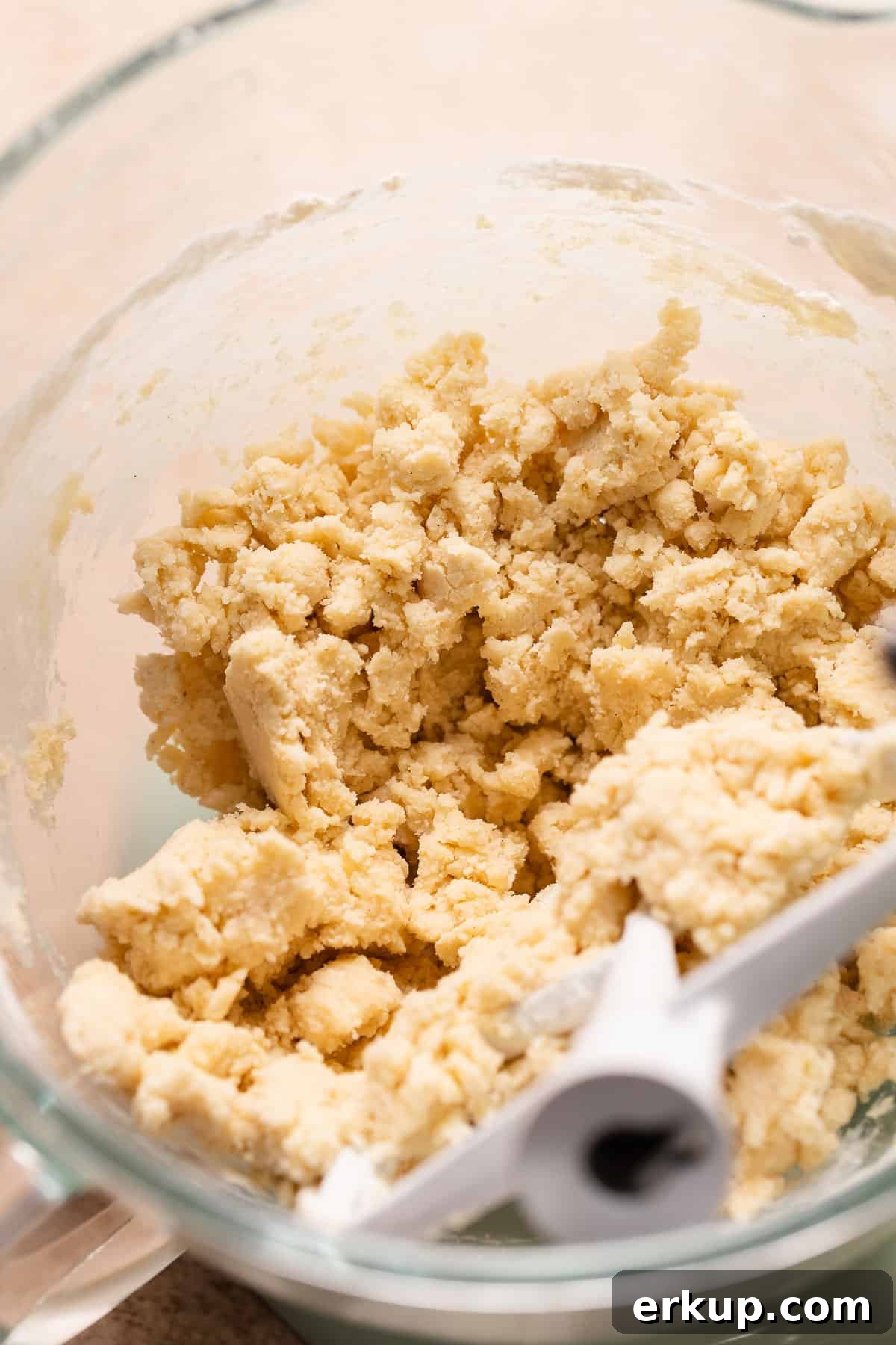 A mixing bowl with the shortbread dough.