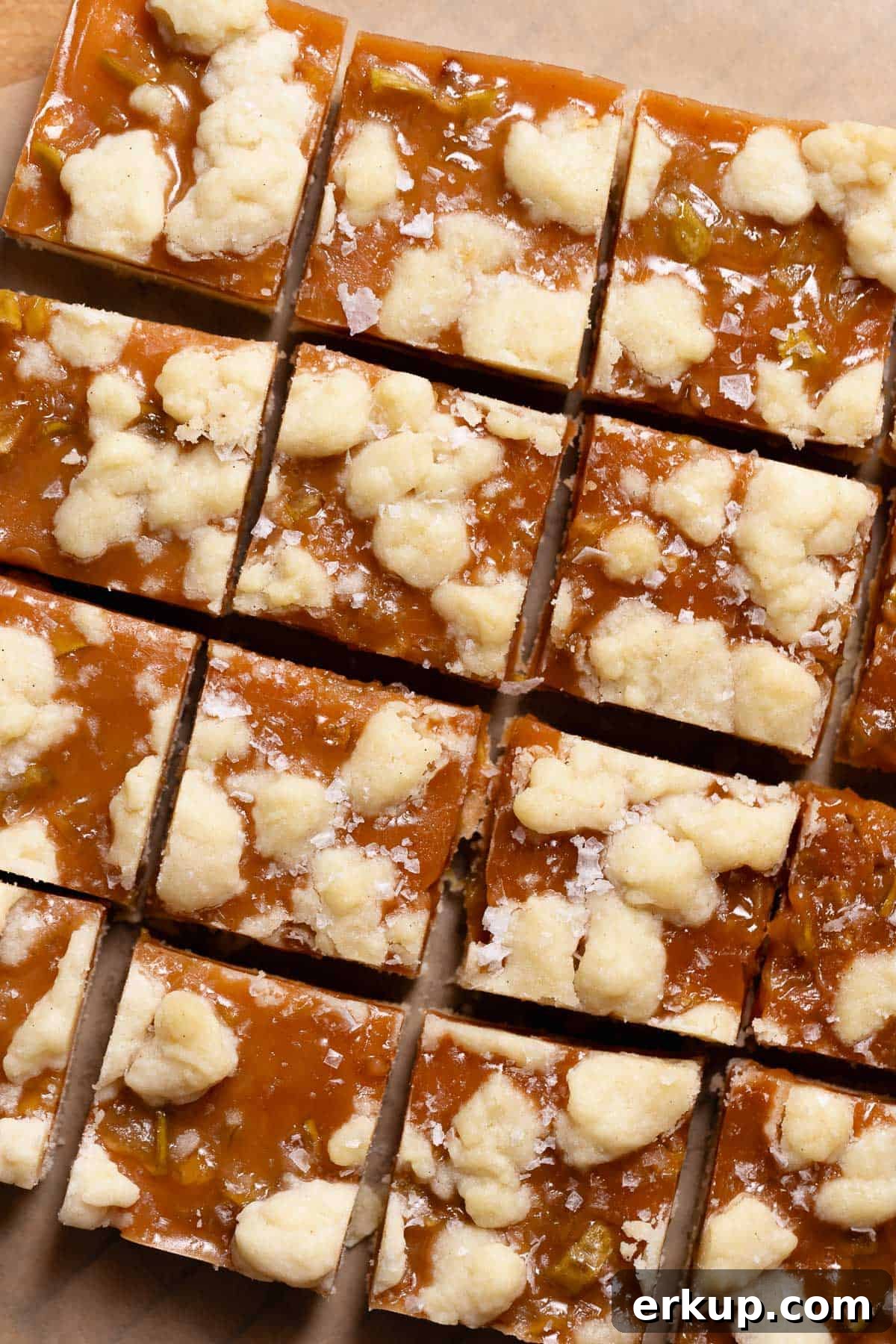 Apple bars cut into squares and topped with flaky sea salt.