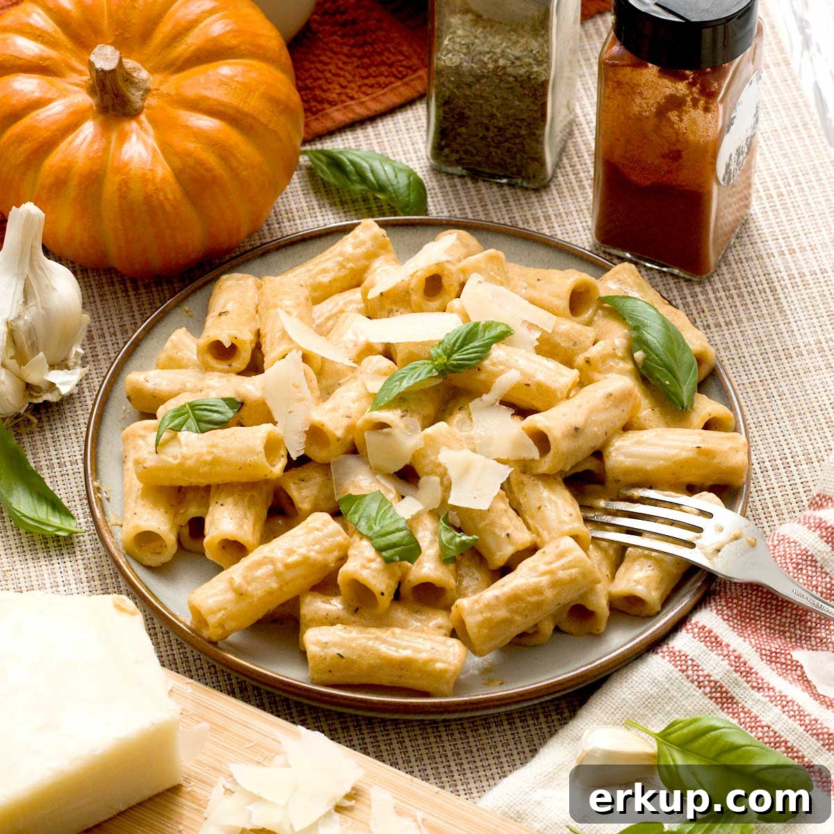 A plate of protein pumpkin pasta sauce with cottage cheese.