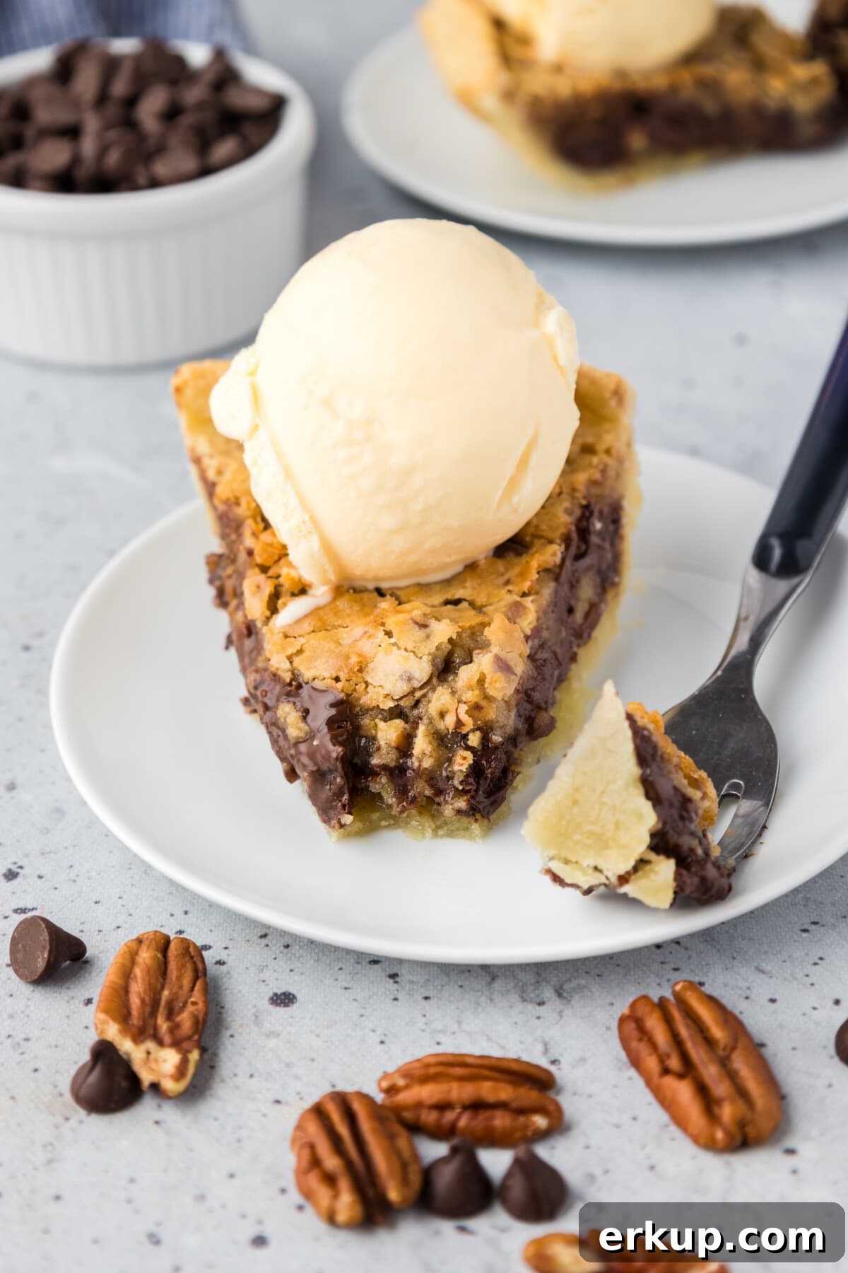 Tollhouse pie with ice cream on top