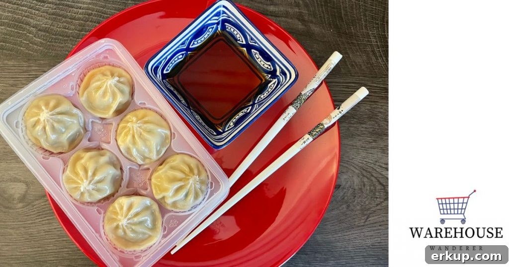 picture of cooked Costco dumplings with soy sauce