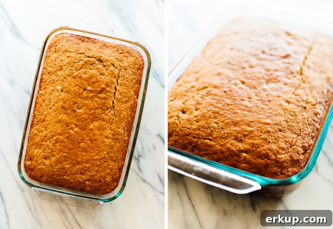 large banana cake baked in 13x9" pan