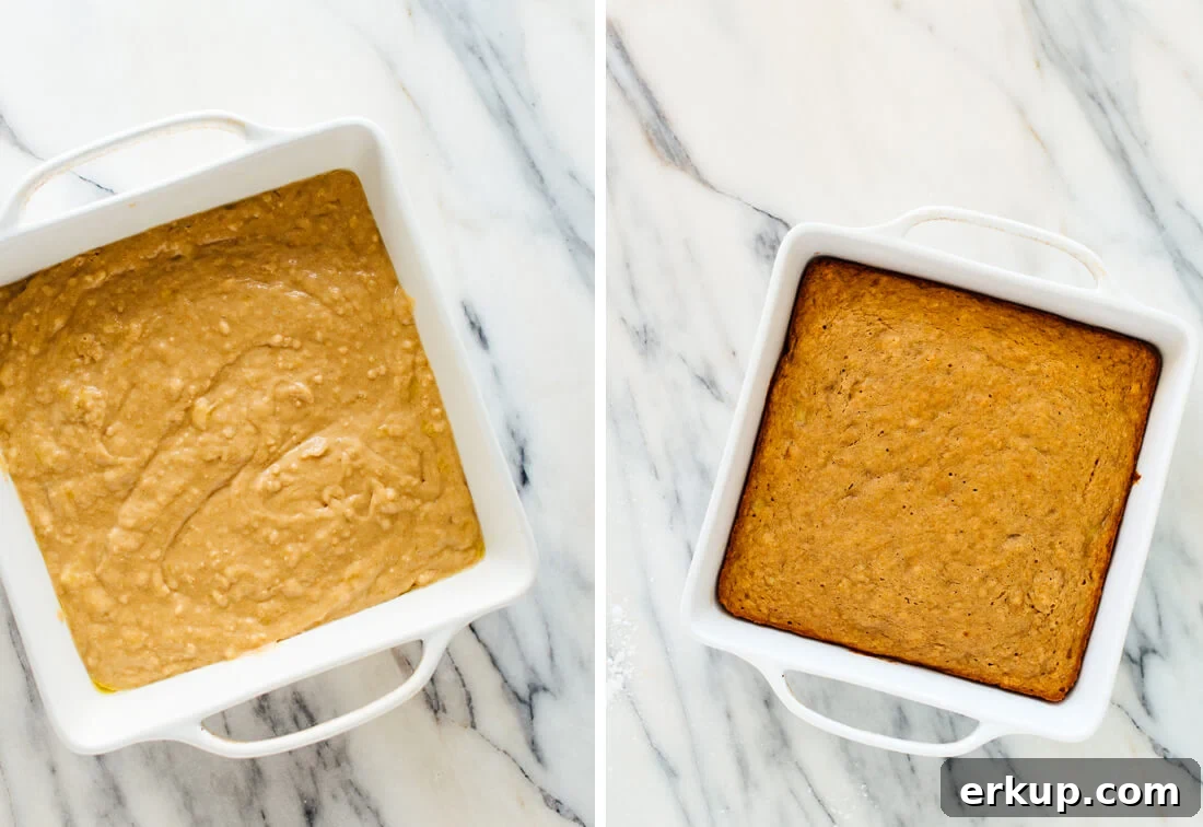 banana cake before and after baking