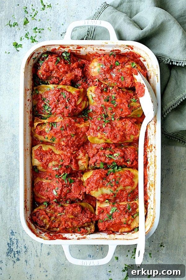 Baked spicy Italian stuffed cabbage rolls