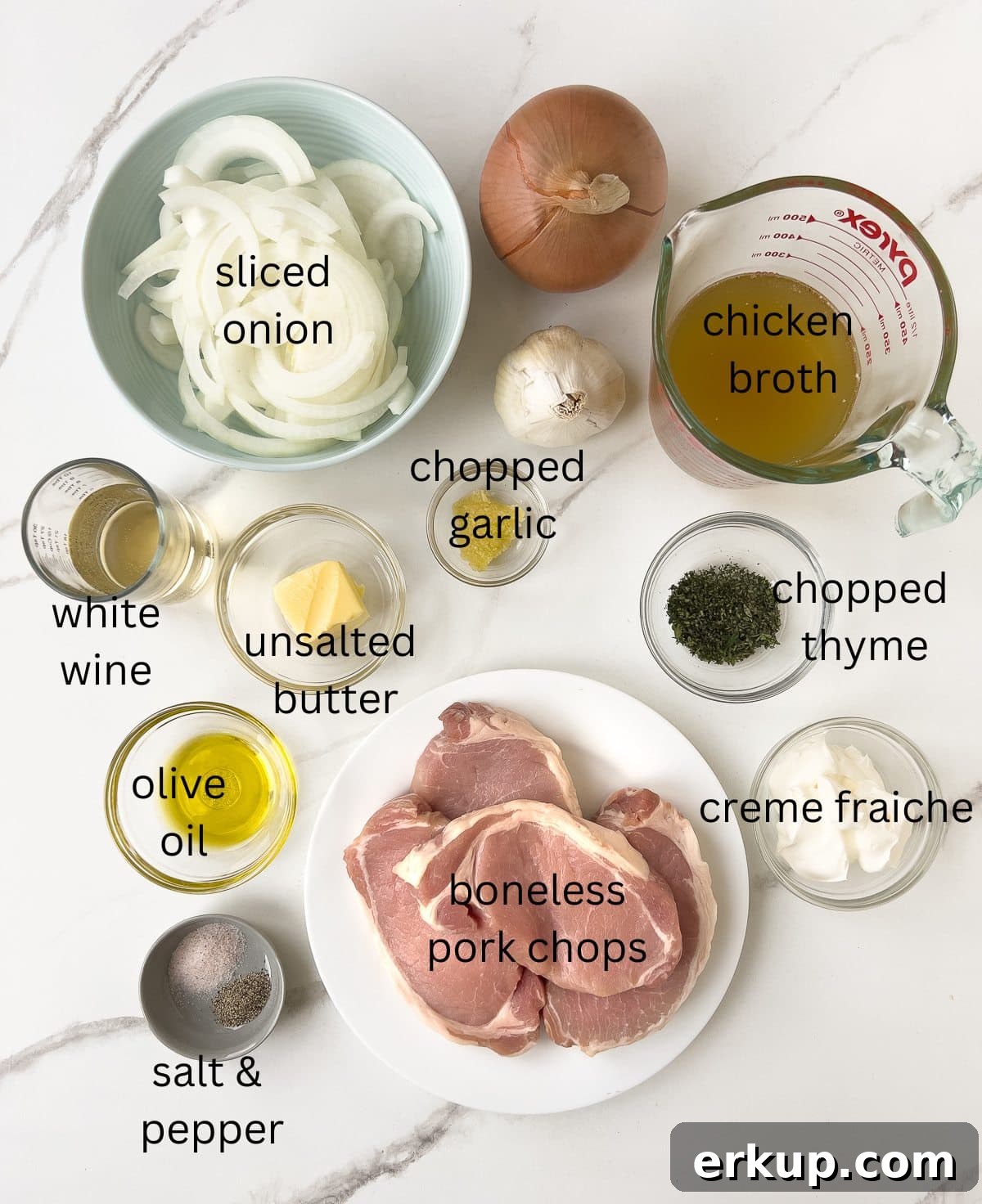 sour cream pork chops ingredients with labels.