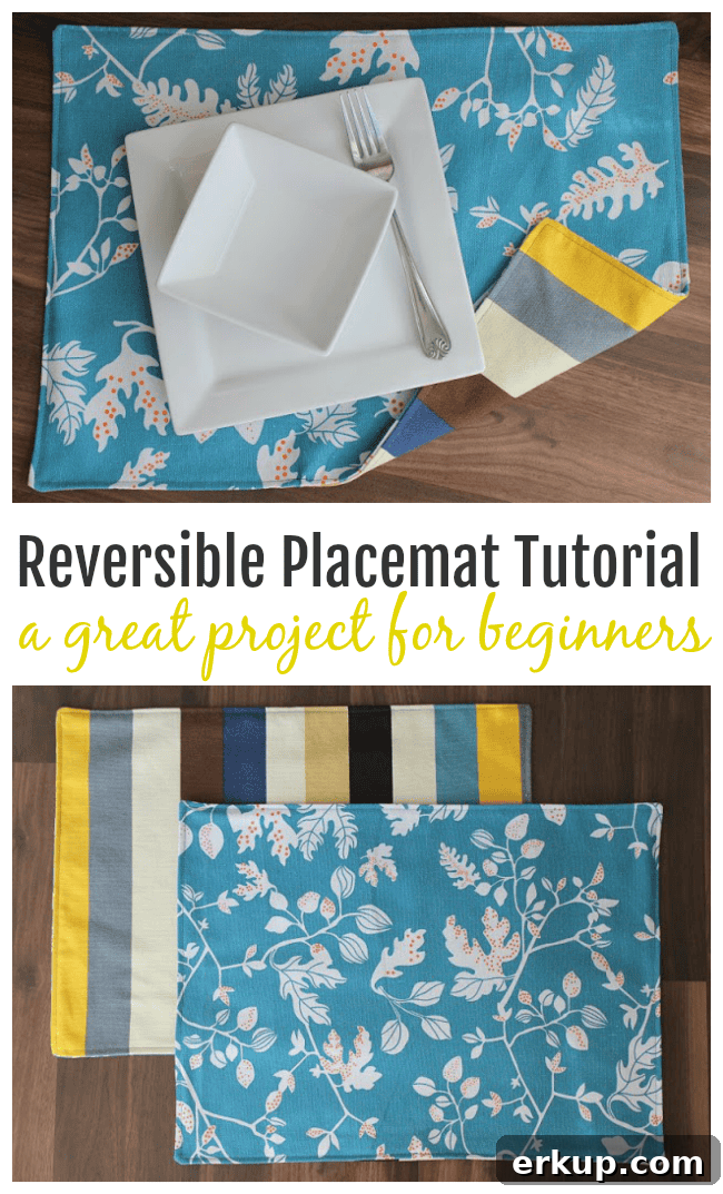 DIY Reversible Placemat: Step-by-Step Sewing Tutorial 2 collage of reversible placemat