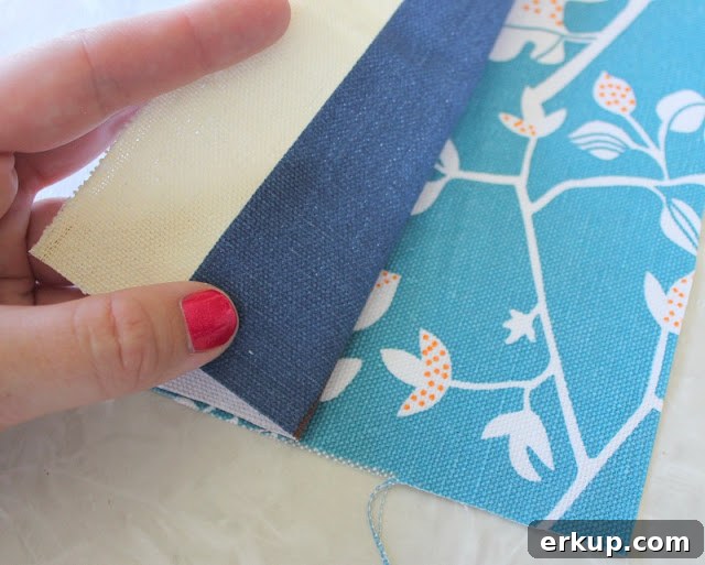 DIY Reversible Placemat: Step-by-Step Sewing Tutorial 6 fabric with edge folded over for hem