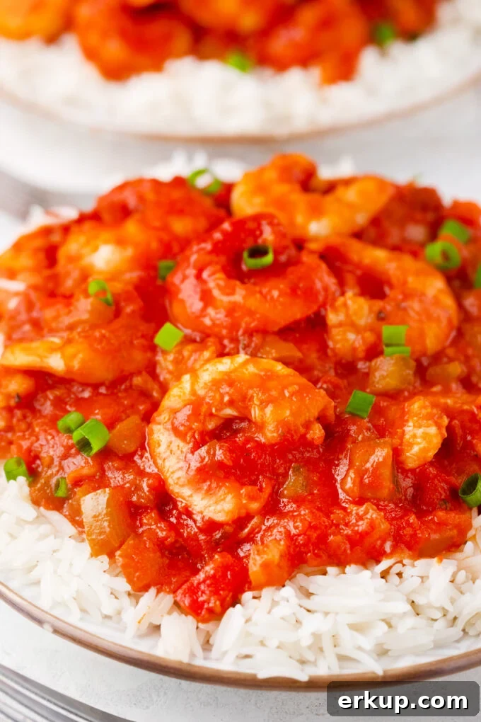 Shrimp creole over rice.