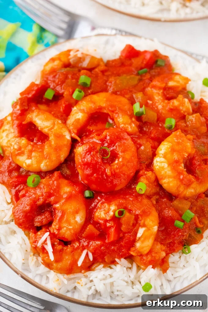 Homemade shrimp creole over rice.