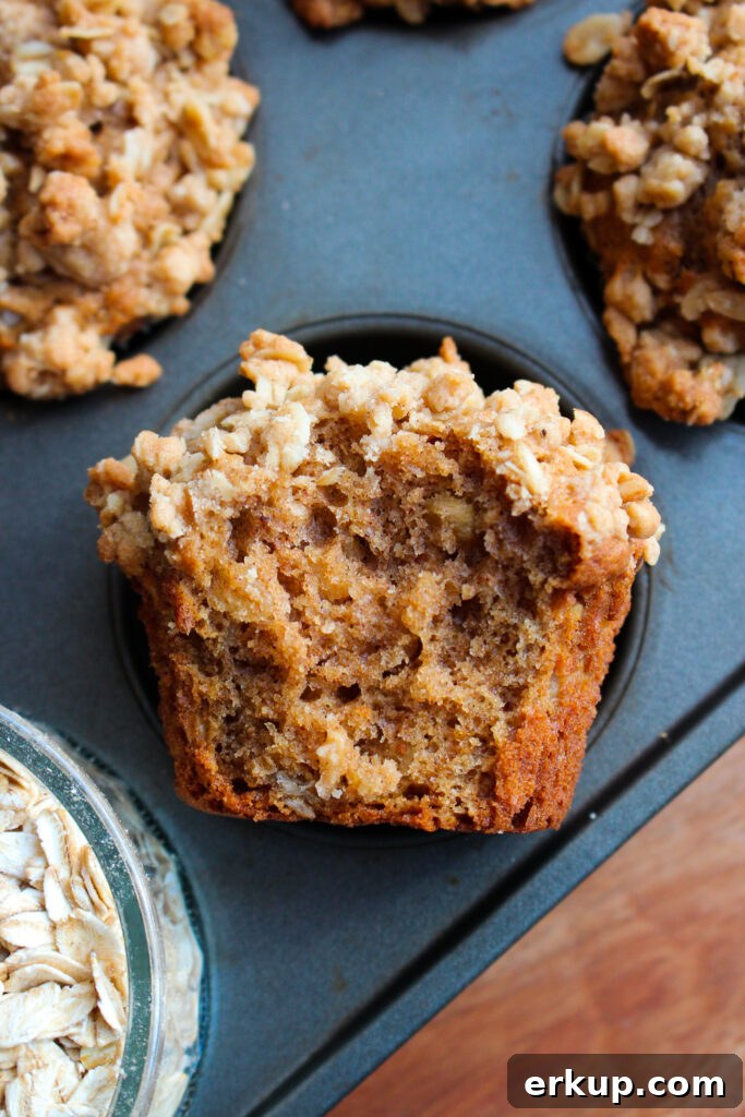 Cinnamon oatmeal streusel muffins on a plate