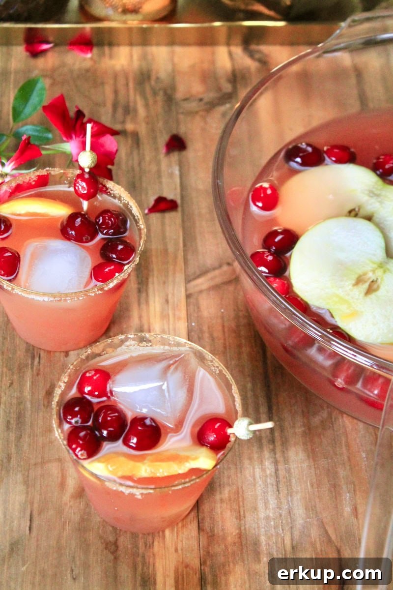 fruity holiday punch with bourbon and sparkling wine