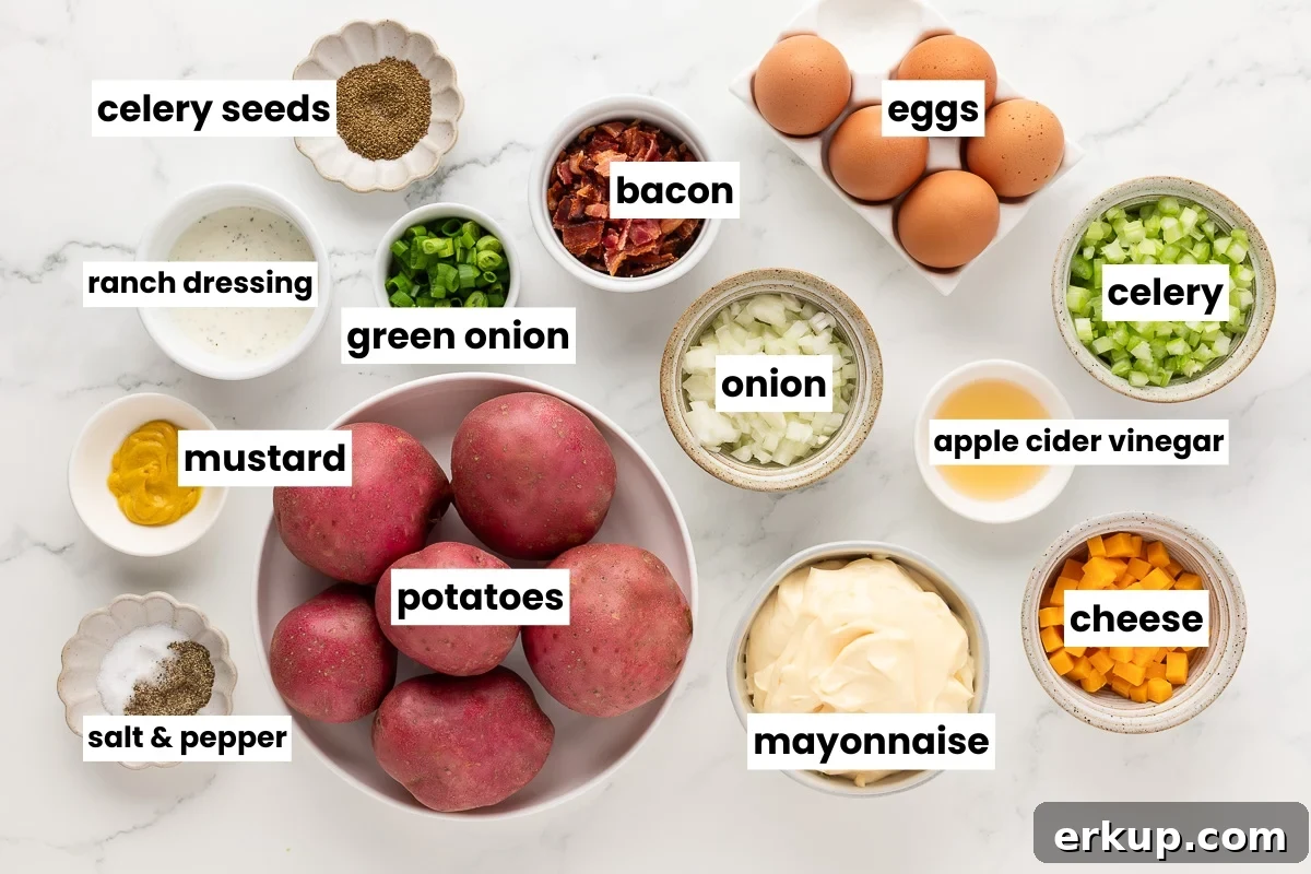 ingredients on a table for making a summer potluck salad