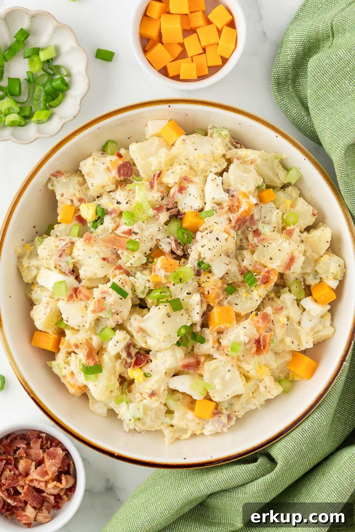 Potato Salad Garnished with Fresh Chives and Green Onions