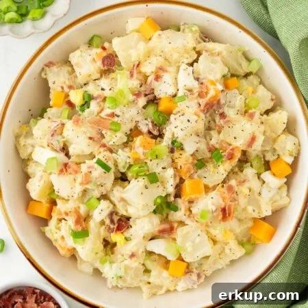 loaded baked potato salad recipe in a bowl