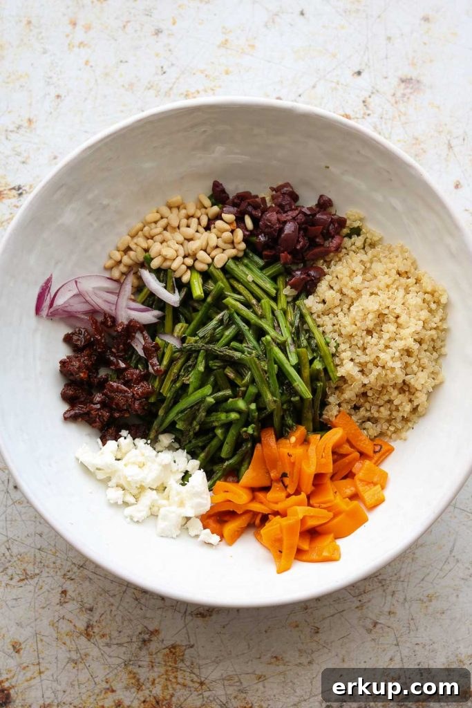warm quinoa ingredients in white bowl