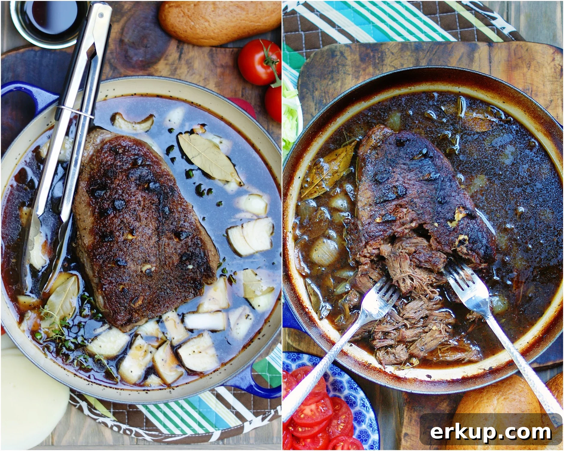How to cook a beef roast in a dutch oven and how to shred a beef roast for a po boy sandwich.