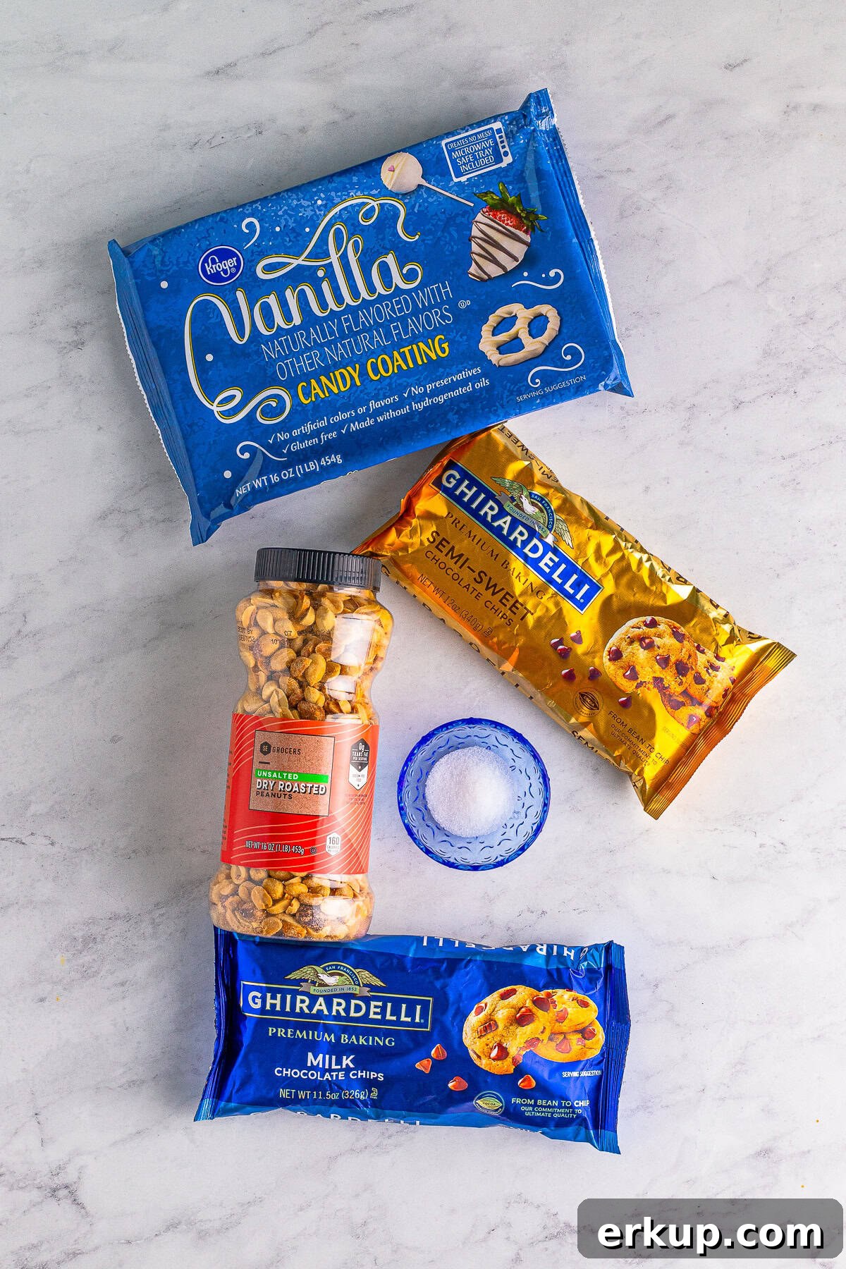 Ingredients needed to make Slow Cooker Peanut Clusters.