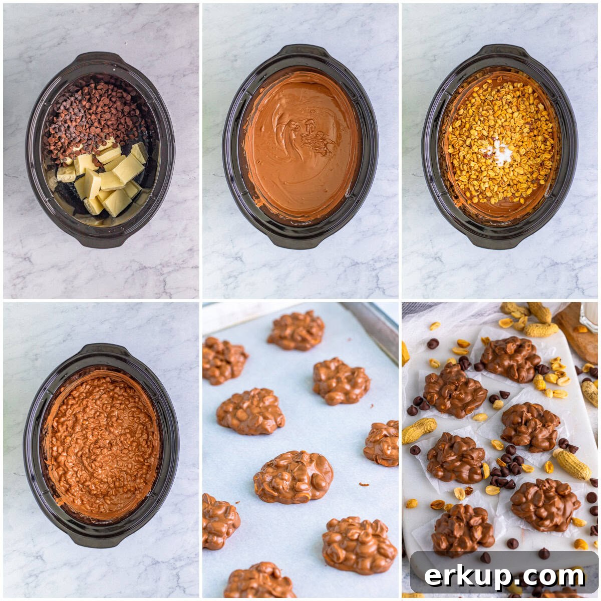 Step by step photos on how to make Slow Cooker Peanut Clusters.