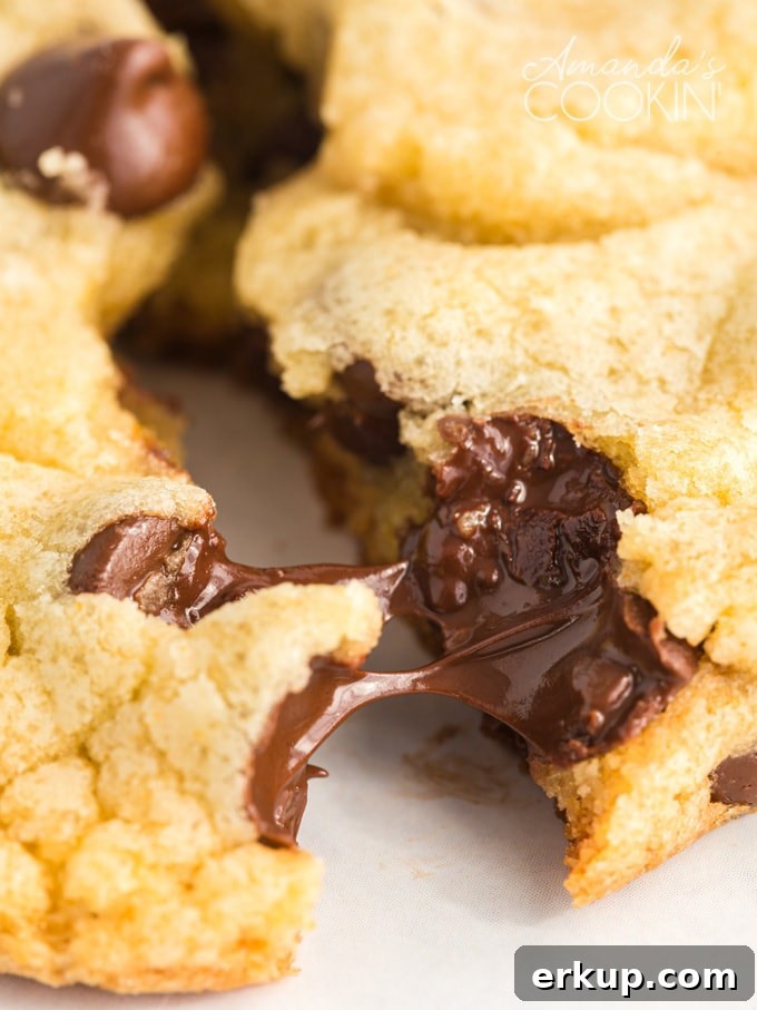 These Chocolate Chip Pudding Cookies are soft and chewy and always a hit. Easy to make with instant pudding, you can even freeze to make a few at a time! melted chocolate in a Chocolate Chip Pudding Cookie