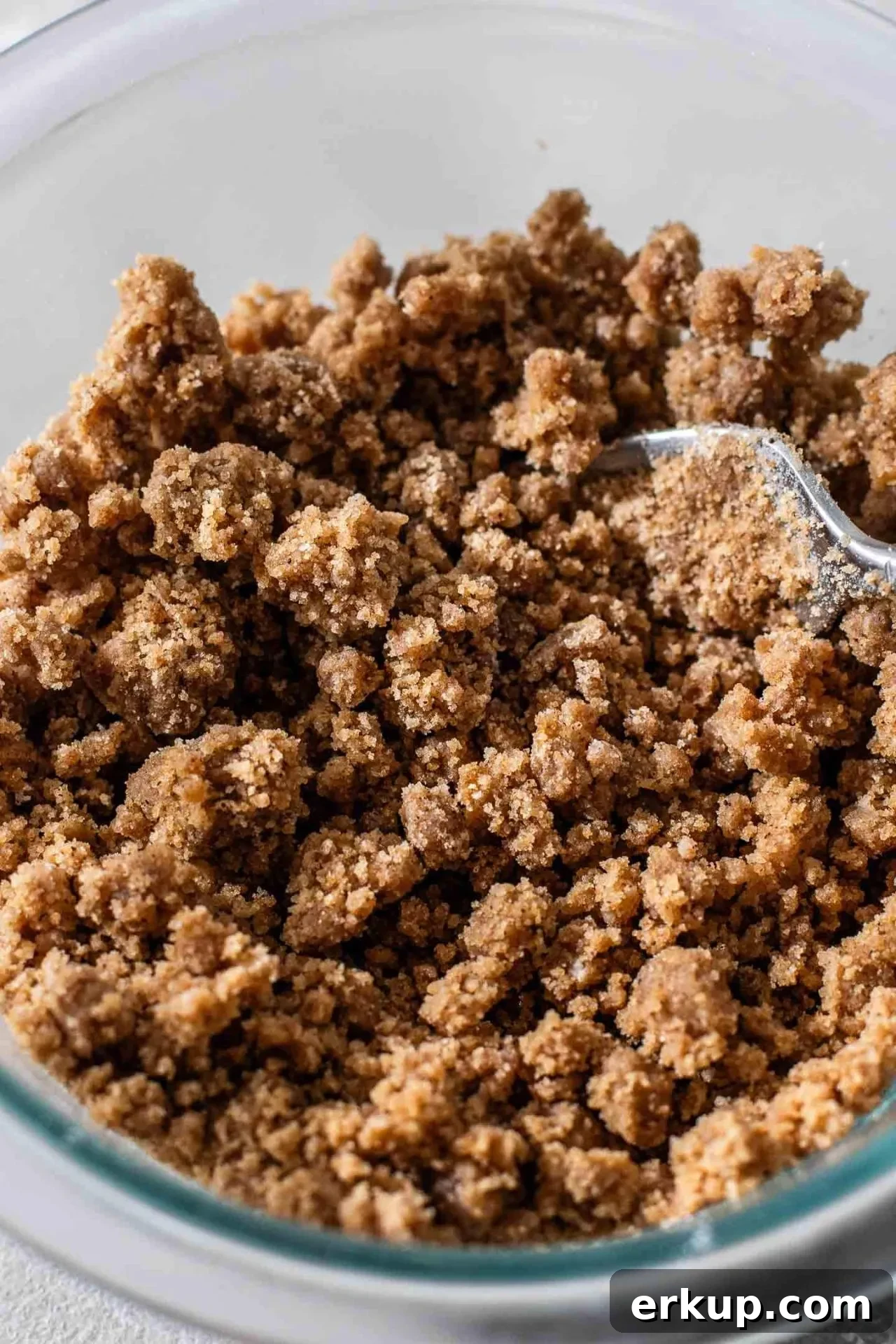 sour cream zucchini coffee cake streusel in bowl