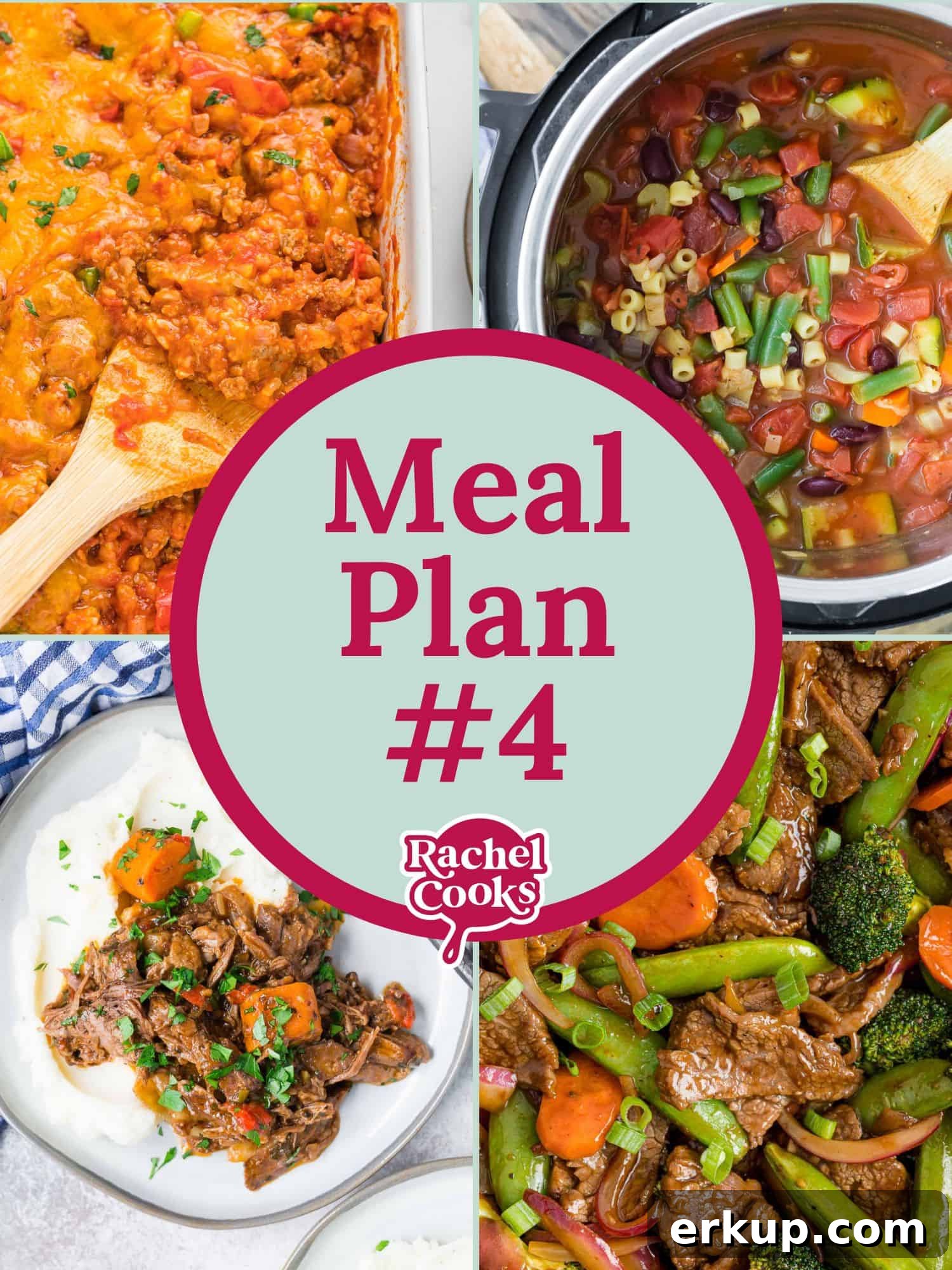 Four recipe images, text reads "meal plan #4."
