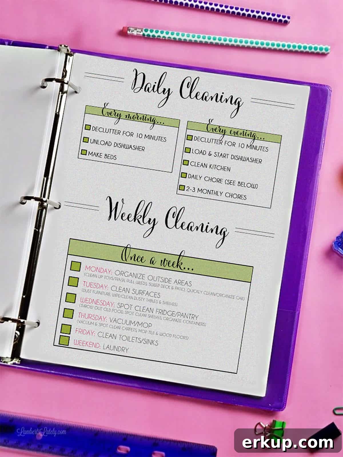 daily and weekly cleaning schedule printable.