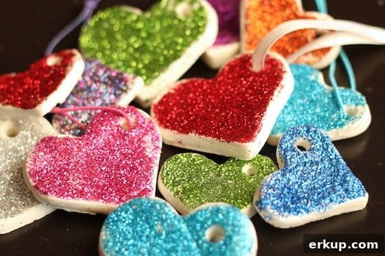 15 Valentine's Day Crafts for Kids Ages 5 to 10 14 pile of glittered white clay dough heart ornaments