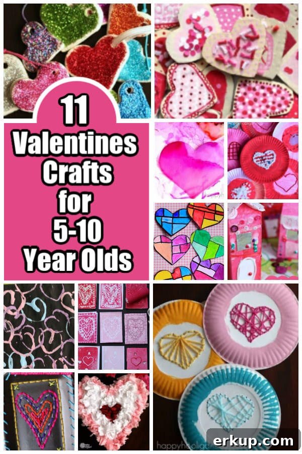 15 Valentine's Day Crafts for Kids Ages 5 to 10 3 These Valentines crafts are all perfect for elementary school aged kids. Minimal prep, fun to make, and they all look amazing. #HappyHooligans #Valentines #Crafts #5-10 #Activities #Kids #ElementaryStudents #ValentinesArt #Craft #ValentinesDay #Heart #Craft