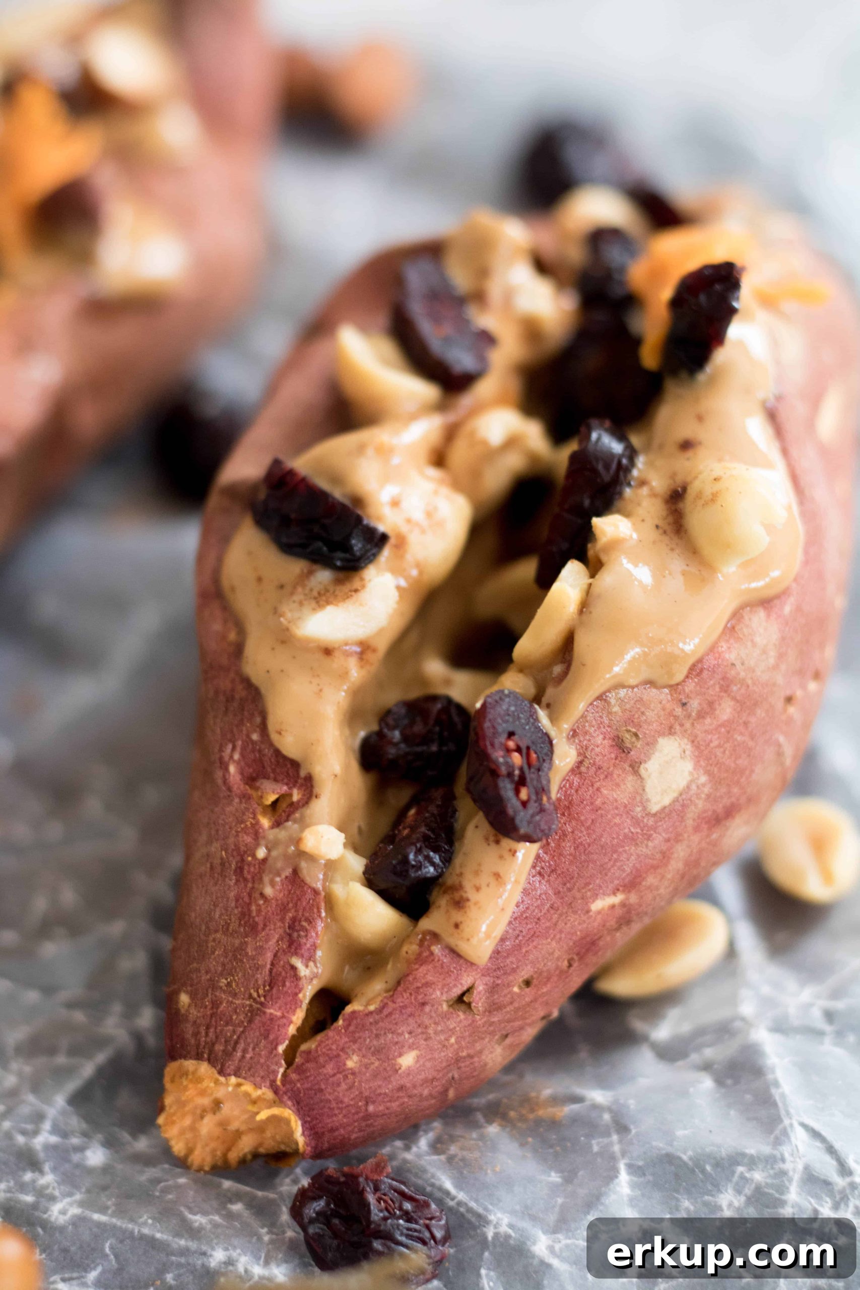 Fall Stuffed Sweet Potatoes with Maple, Pecans and Cranberries 2 close up of breakfast recipe using sweet potatoes