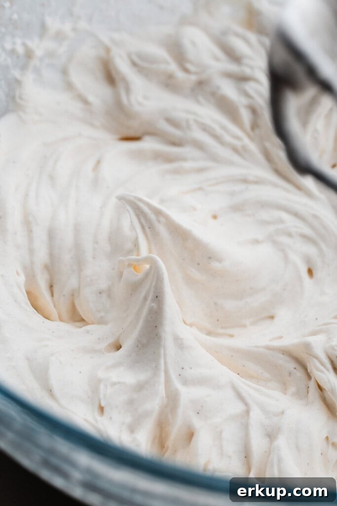 Whipped Cream at stiff peaks stage.
