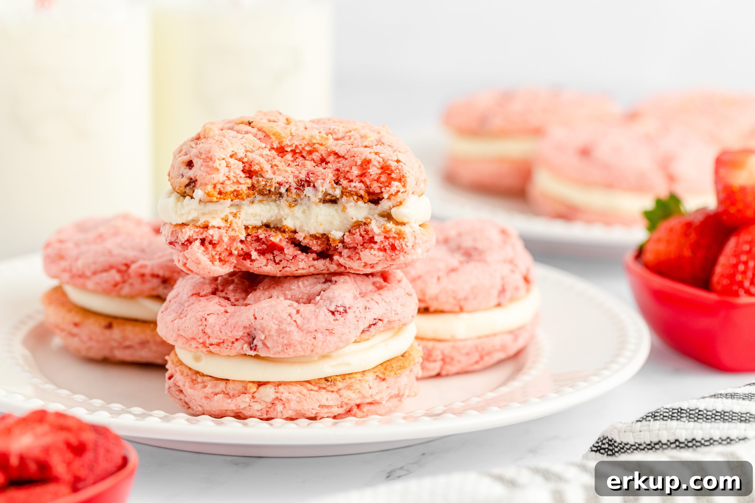 Homemade Strawberry Cake Mix Cookies 8 cake mix strawberry cookies plated with bite shot