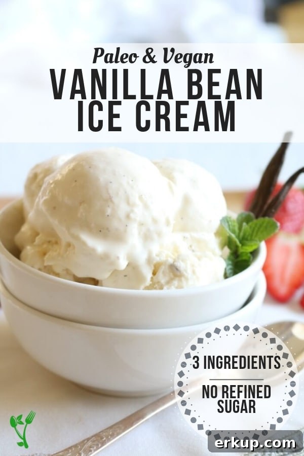 3 Ingredient Paleo Vanilla Ice Cream -Paleo Vanilla Bean Ice Cream is made from 3 healthy ingredients and can be served soft serve or traditional. This Paleo treat is healthy and delicious the entire family can enjoy. #paleo #vegan 