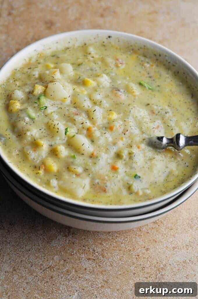 Zucchini and Potato Soup in bowl Before Bacon added
