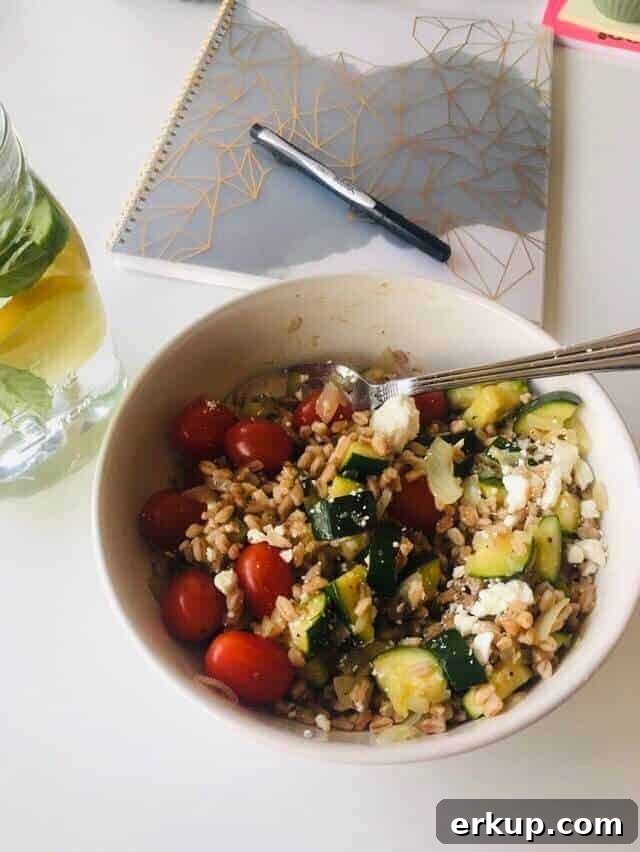 italian farro salad recipe in a bowl