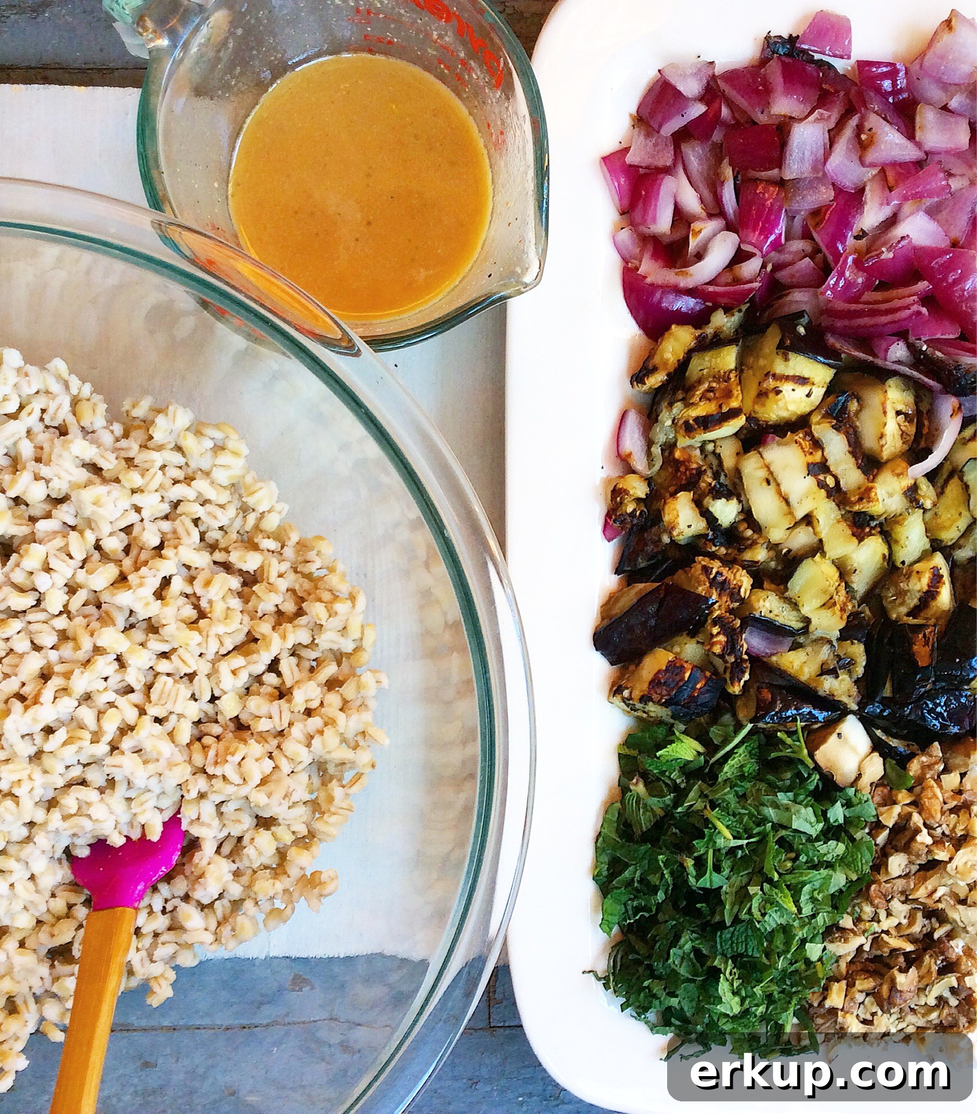 Barley Salad with Grilled Eggplant, Feta & Mint