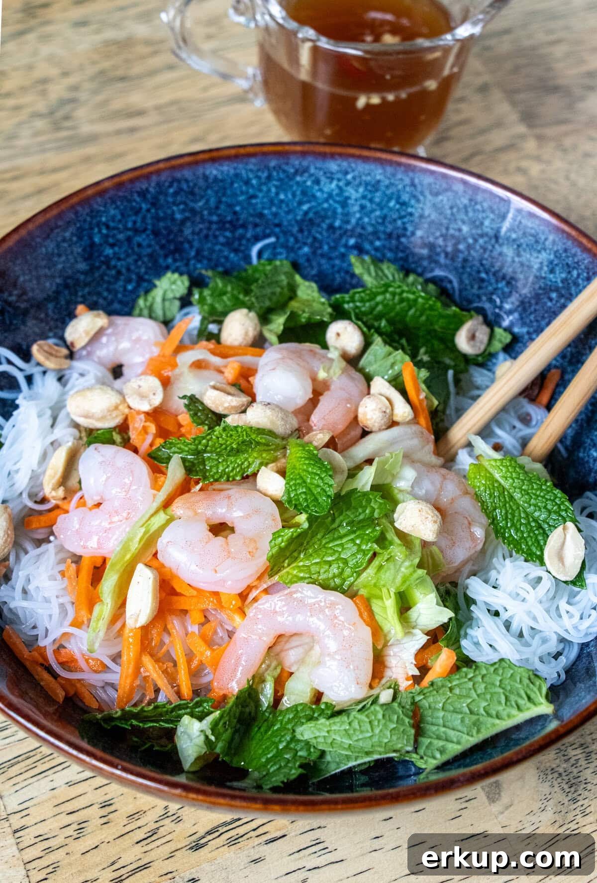 Vietnamese Bun Noodle Salad with shrimp and herbs