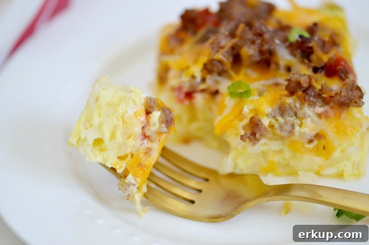 Best breakfast casserole on a plate with fork