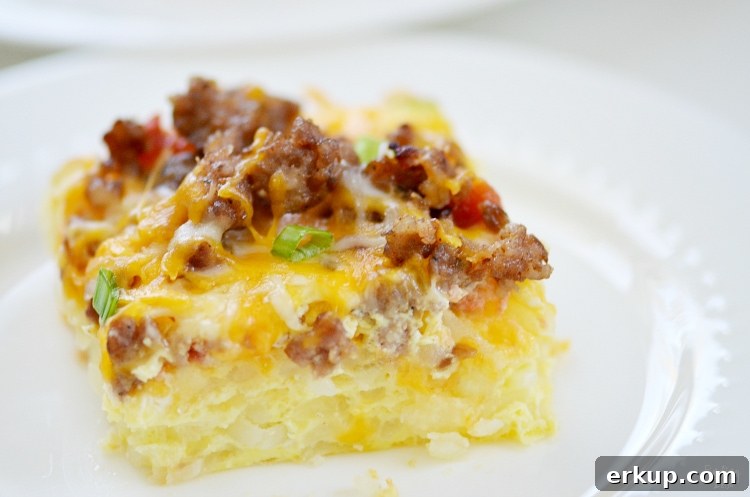 Close up of easy hash brown casserole on a plate