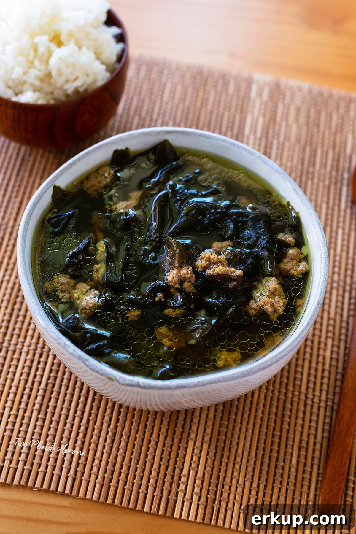 Miyeok Guk Korean Seaweed Soup Recipe 3 Close up of a bowl of miyeok guk.