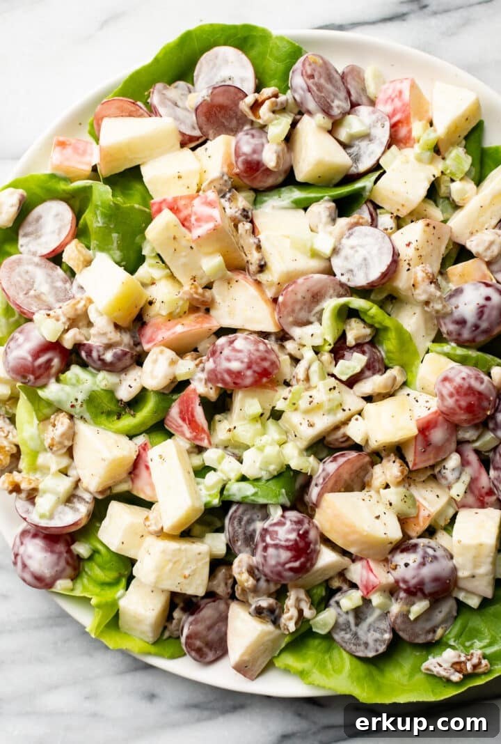 Waldorf salad on a bed of lettuce