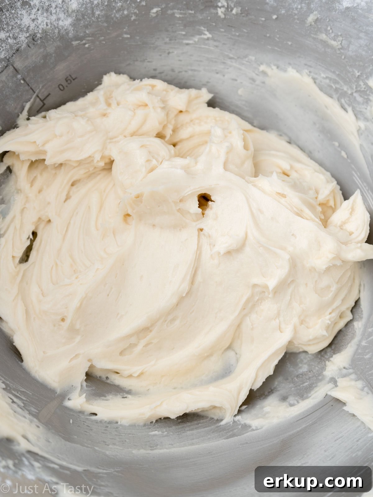 Buttercream frosting in a bowl.
