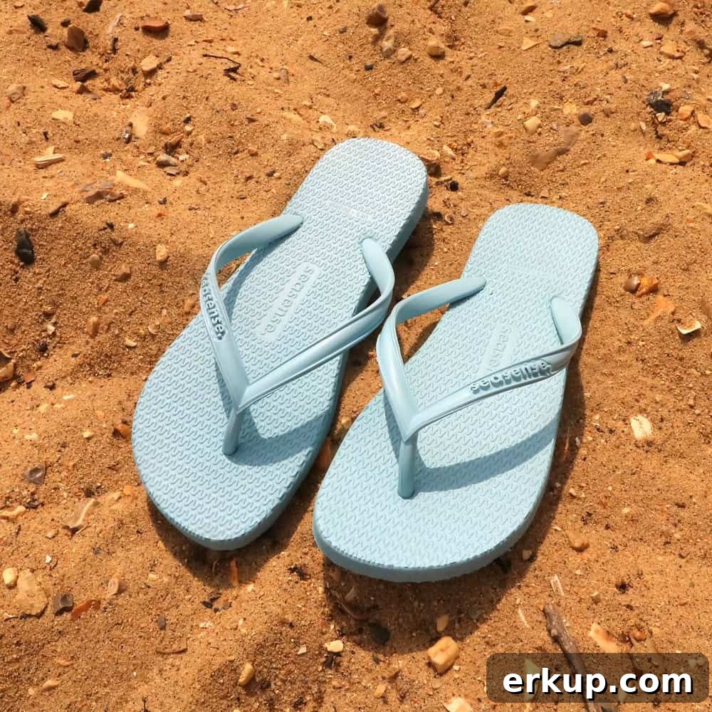 an image of sky blue natural flip flops from Sea Sense