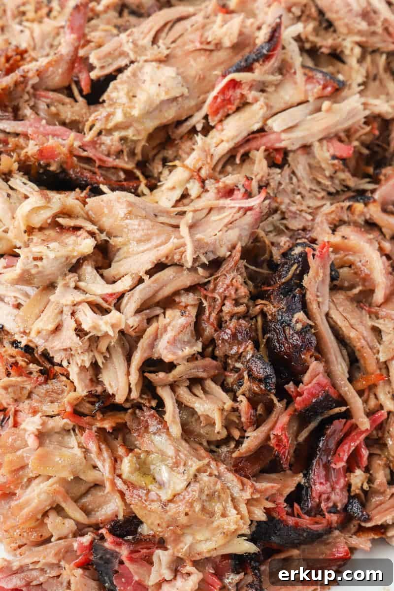 Smoked Pork Butt Recipe for Tender Pulled Pork 7 closeup pic of pulled pork