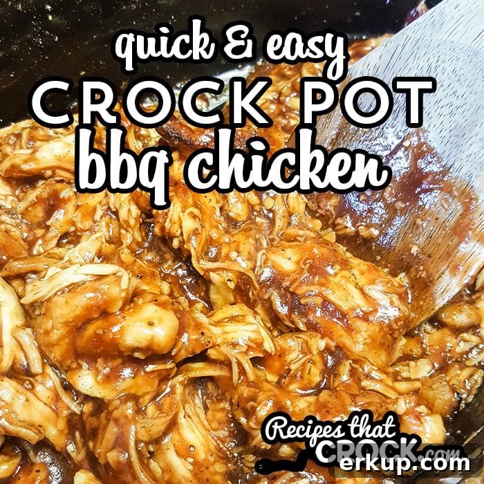 Quick Easy Crock Pot BBQ Chicken- We are sharing our secret to throwing together barbecue chicken that is great to use in salads and for sandwiches. We are also including our favorite summer salad to make with it!