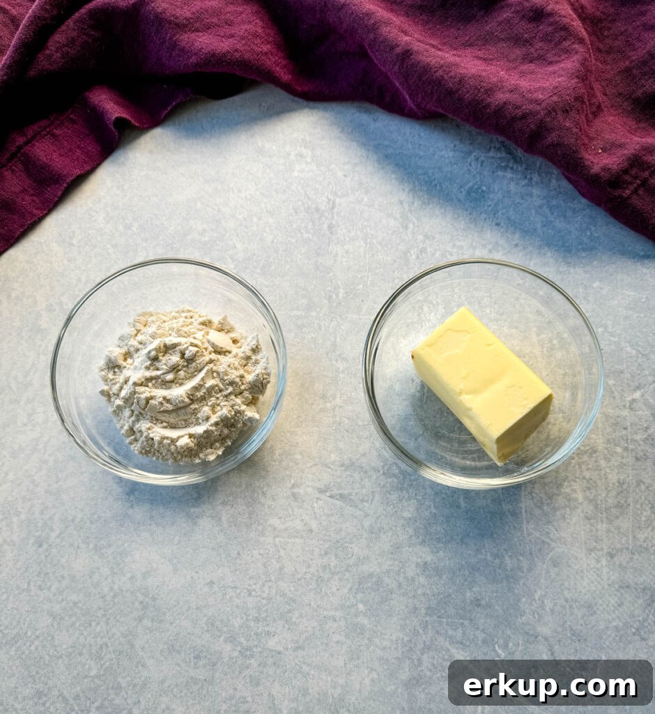all purpose flour and butter in separate glass bowls