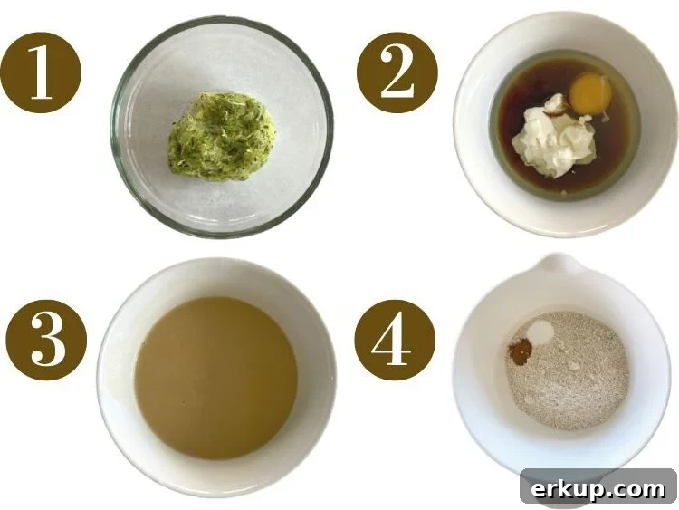 Steps to make gluten free zucchini muffins.