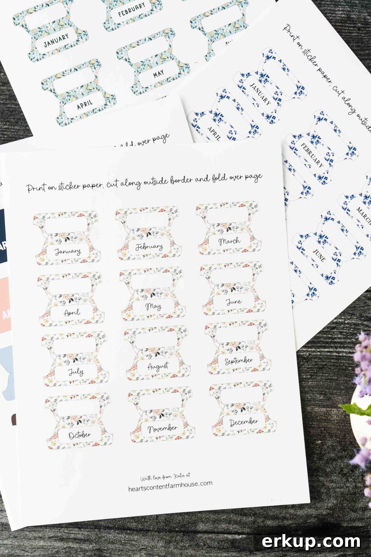 four styles of printable divider tabs labeled by month.